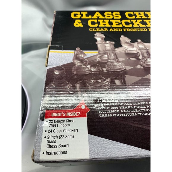 Etched Glass Chess and Checkers Set W/Glass Board. - Picture 5 of 6